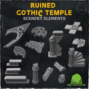 15x Ruiner av gotiska tempelbyggnader | 28 mm 32 mm Bordterräng Miniatyr Diorama Landskapsdekor | Zabavka Workshop