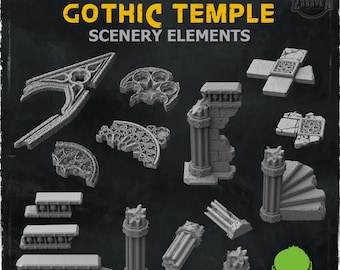 15x Förstörda gotiska tempellandskapselement, basbitar | Warhammer 40k AoS Mordheim | Katedralarkitekturdekor | Zabavka Workshop