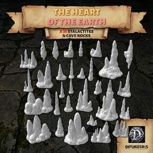 30x Estalactitas Rocas de Cueva Piezas para Bases | 28 mm 32 mm Terreno de Mesa Miniatura Diorama Decoración Escenografía Heart Earth Stones | Miniaturas