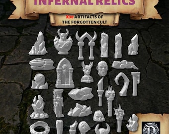 30x Infernal Relics Basing Bits | 28mm 32mm Tabletop Terrain Miniature Diorama Scenery Decor Forgotten Cult Artifacts Rocks | Miniatures