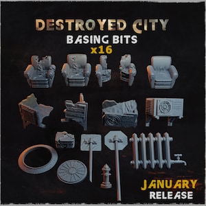 16x Peças para Base de Cidade Destruída | Warhammer 40k Necromunda | Decoração Moderna de Ruínas Urbanas | Zabavka Workshop