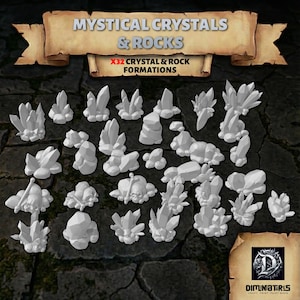 32x Kristalle & Gesteinsbasen | Warhammer 40k Necron AoS Gelände | Magische Alien-Edelsteine Miniaturen | Mineralformationen aus Resin | Miniaturen