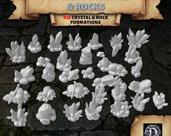 32x Mystical Crystals Rocks Basing Bits | 28mm 32mm Tabletop Terrain Miniature Diorama Scenery Decor Formations Gems | Miniatures