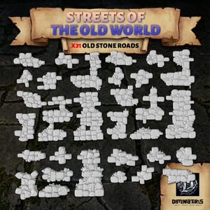 31 peças de base para ruas e estradas de pedra antigas | Pavimento em ruínas para jogos de mesa, miniaturas de dioramas, 28 mm e 32 mm | Miniaturas