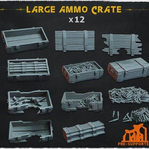 12x Stor Ammunitionslåda Set Baseringsbitar | 28mm 32mm Bordterräng Miniatyr Diorama Landskap Trälådor Kulor | Zabavka Workshop