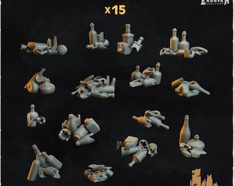15x Broken Bottles Piles Basing Bits | 28mm 32mm Tabletop Terrain Miniature Diorama Scenery Decor Shattered Glass | Zabavka Workshop