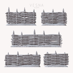 5x Flätade staketbitar för trä | 28 mm 32 mm Bordterräng Diorama Landskap Medeltida by Avgränsning Trädgårdsbarriär | Vesna Sculpts