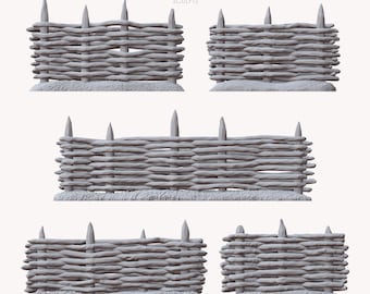 5x Wattle Woven Fence Basing Bits | 28mm 32mm Tabletop Terrain Diorama Scenery Medieval Village Boundary Garden Barrier | Vesna Sculpts