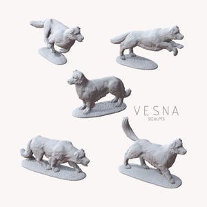 5x Dogs Pack III - Herding Basing Bits | Warhammer 40k AoS DnD RPG Tabletop Terrain | Miniature Diorama Wargaming Pet Decor | Vesna Sculpts