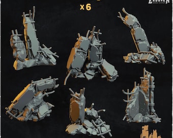 6x Förstörda betongpelare, basbitar | Warhammer 40k Marvel Crisis Protocol Batman 40k Urban City Ruins Armeringssten | Zabavka Workshop