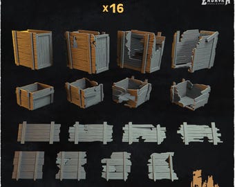 16x Large Wooden Boxes Basing Bits | 28mm 32mm Tabletop Terrain Miniature Diorama Scenery Decor Ruined Crates Cargo | Zabavka Workshop