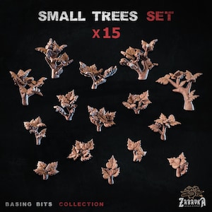 15x Små Träd, Plantor, Baseringsbitar | Warhammer40k AoS Träalver Sylvaneth | DnD Skog, Djungel, Vegetation Dekor | Zabavka Workshop