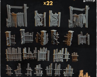 22x Old Wooden Fence For Basing Bits | 28mm 32mm Tabletop Terrain Miniature Diorama Scenery Rural Barricades Wall | ZABAVKA WORKSHOP
