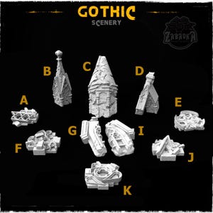 10x Gothic Scenery Ruins Basing Bits | 28mm 32mm Tabletop Terrain Miniature Diorama Architecture Broken Church Rubble | Zabavka Workshop