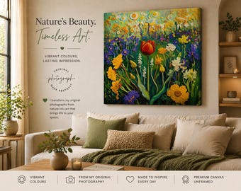 Arte de parede em tela grande, decoração de interiores minimalista, estampa floral abstrata marcante, tela de parede moderna