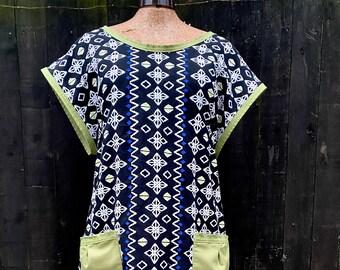 Women's upcycled dress - Size 12-14  Sustainable fashion / upcycled clothing - Aztec patterned