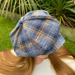 Blue checked Upcycled Baker boy cap / Peaky blinders / Newsboy cap / Women's/teens hat / Reworked / sustainable fashion / Size medium