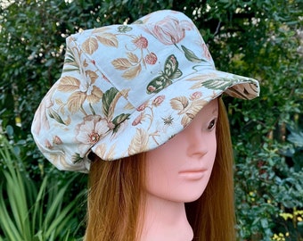 Butterflies & Flowers Baker boy cap / hat / Peaky blinders / Newsboy cap / Vintage style / sustainable fashion accessory / Size Medium/large