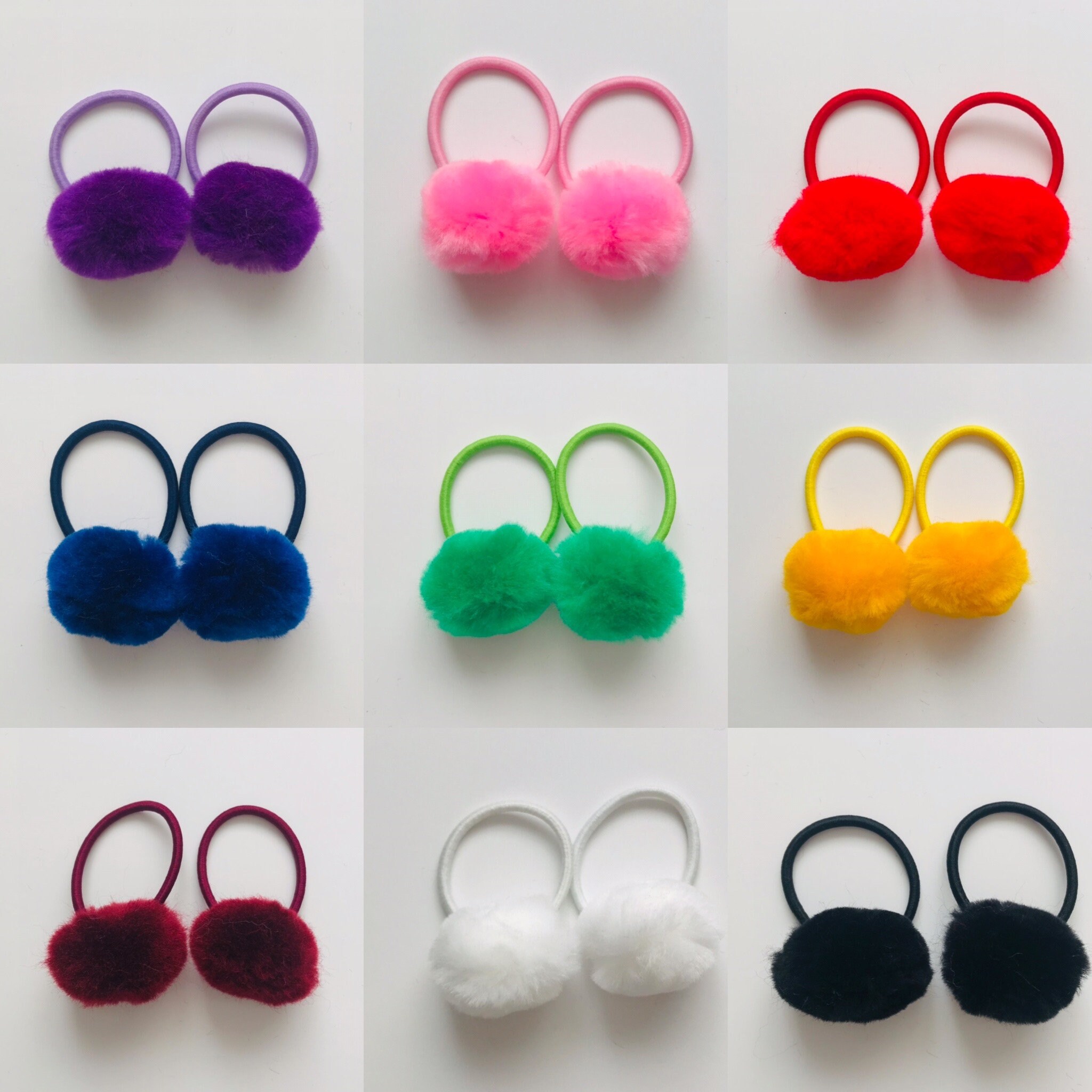 x1 pair small 35mm hair pompoms elastic hair bobbles ties hair access…