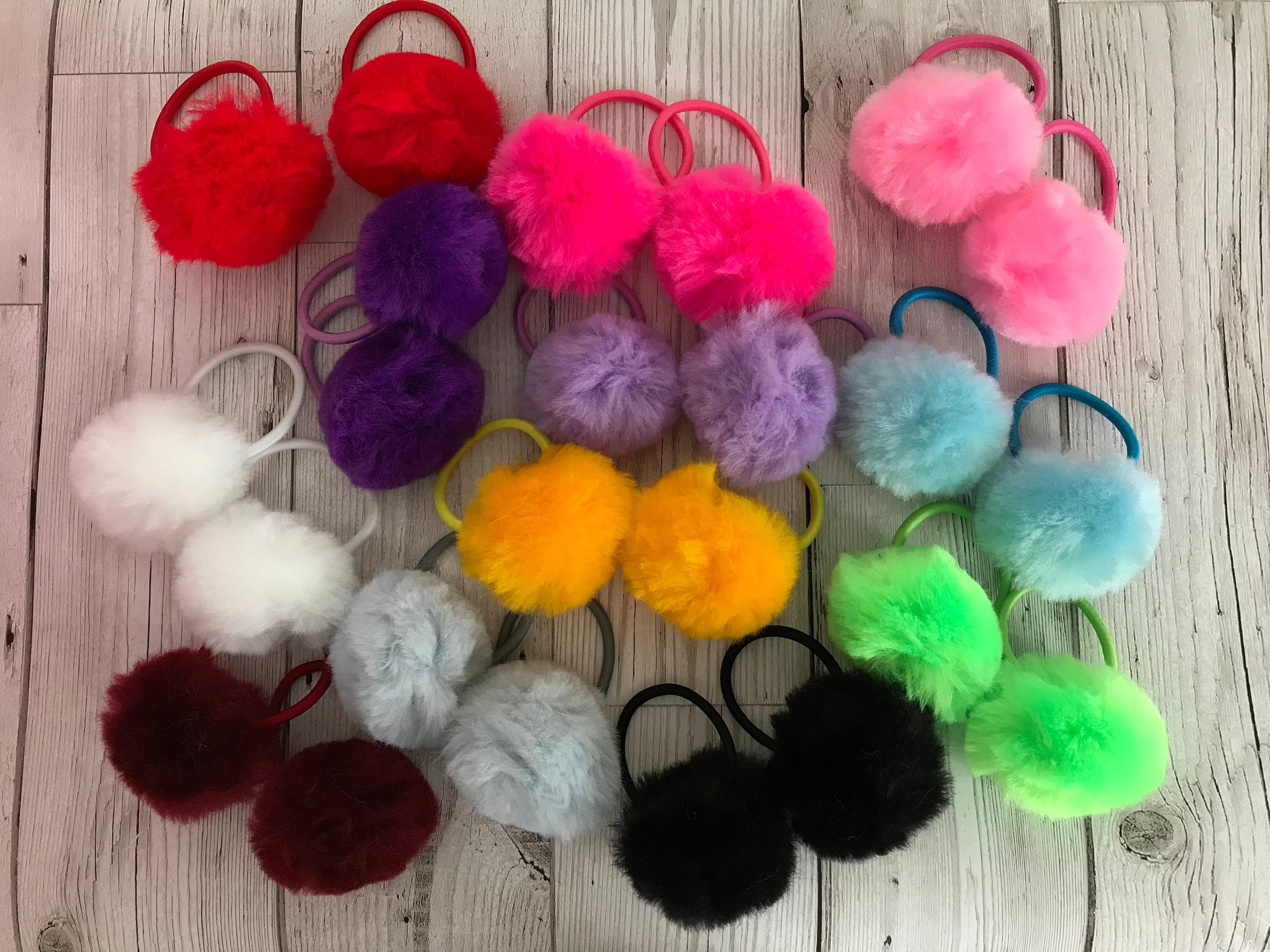 X1 pair Large 50mm fluffy pompom hair bobbles/ties x12 colours Etsy