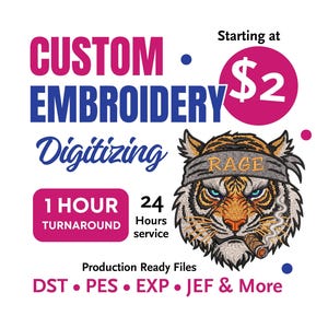 Custom Embroidery Digitizing Service, Logo to Embroidery File, Machine Embroidery Digitizing, PES DST JEF Format, Fast Turnaround