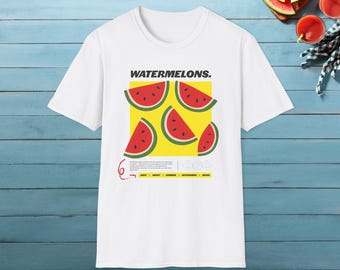 Vattenmelongrafik-t-shirt | Retro fruktdesign, saftig sommarestetisk t-shirt, färgglad minimalistisk stil