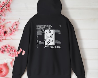 Sakura Hoodie | Japanese Cherry Blossom Graphic Sweatshirt with Minimalist Zen Design and Duality Theme