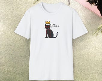 Black Cat King T-Shirt | Crowned Feline Graphic Tee, Royal Attitude Streetwear, Funny Cat Shirt