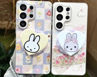 Checkered Floral Miffy Bunny Phone Case for Samsung Galaxy S23-S26 Ultra Plus