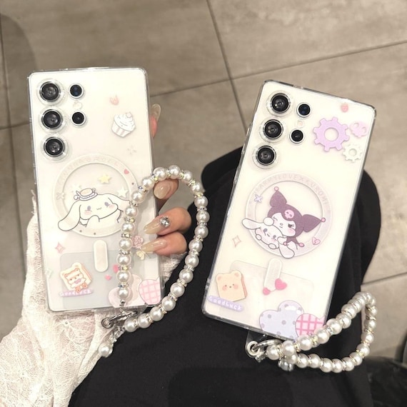 Cute Kuromi & Cinnamoroll magnetic transparent phone case, compatible with the S26, S25, S24, S23 Ultra and Plus