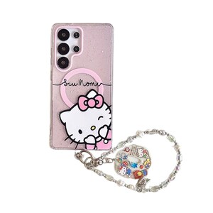 Peut inclure: Coque de t&eacute;l&eacute;phone rose paillet&eacute;e avec un motif Hello Kitty et un n&oelig;ud rose. L'&eacute;tui a un support d'anneau rose assorti et les mots "Su Home" en cursive. Un charm en perles avec des personnages Hello Kitty est attach&eacute;.