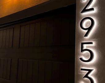12" LED Backlit House Numbers | Modern Stainless Steel Address Sign