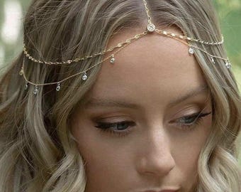 Crystal Head Chain, Elegant Bridal Hair Accessory, Wedding & Festival Head Jewelry for Women
