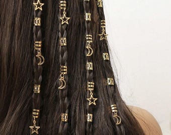 40pcs Gold/Silver Viking Braids Accessories Set, Moon Star Hair Jewelry, Hair Ties