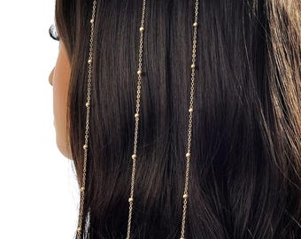 3 Stück Gold Kette Haarspangen, Minimalist Bead Haarschmuck, Festival Haarschmuck