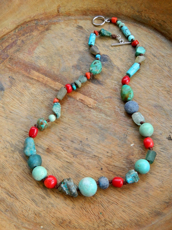 Items similar to Blue and red necklace. Turquoise necklace. .Color ...