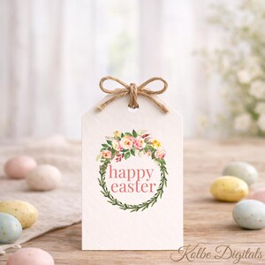 Printable Easter Gift Tags | Easter Basket Tags for Kids | Neutral Watercolor Tags | Classroom Treat Tags | Minimalist 9 Pack