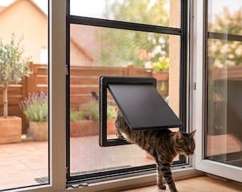 Gattaiola minimalista per porte a zanzariera | Gattaiola con zanzariera | PETG-CF Carbon Matt | Installazione in meno di 10 minuti | Design moderno