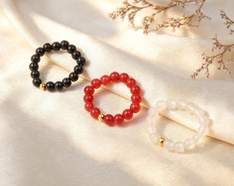 Handgefertigter, elastischer Edelsteinring, 4 mm kleiner Kristall, stapelbarer Ring, minimalistisches Schmuckstück mit Heilkristallen – das perfekte Geschenk für Frauen