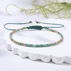 African Turquoise Tube Beaded Bracelet, Boho Green Stone Bracelet, Heart Chakra Healing Bracelet, Handmade Dainty Women Stackable Bracelet