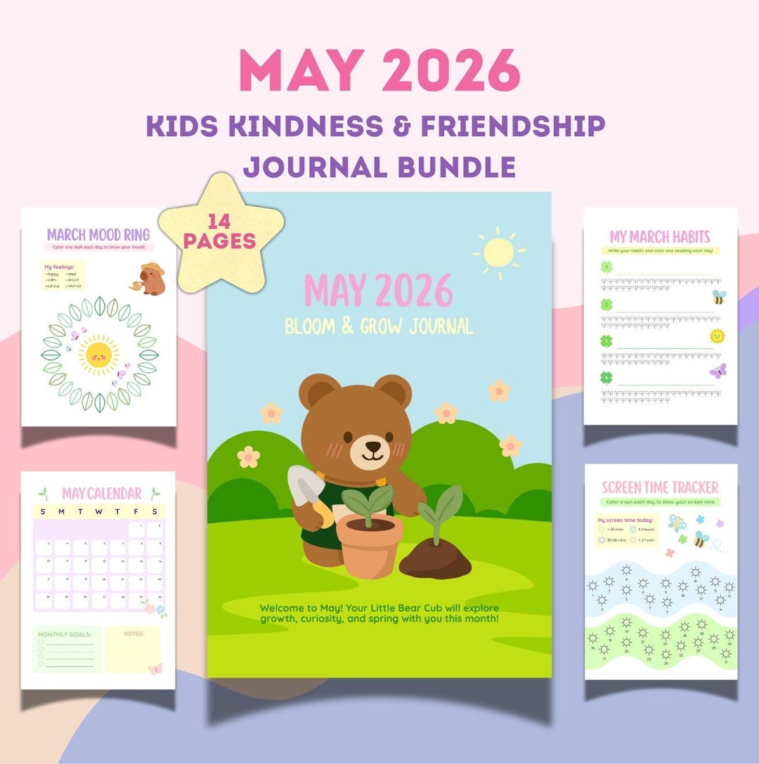May Kids Journal Printable, Kindness & Friendship Journal, Mood Tracker ...