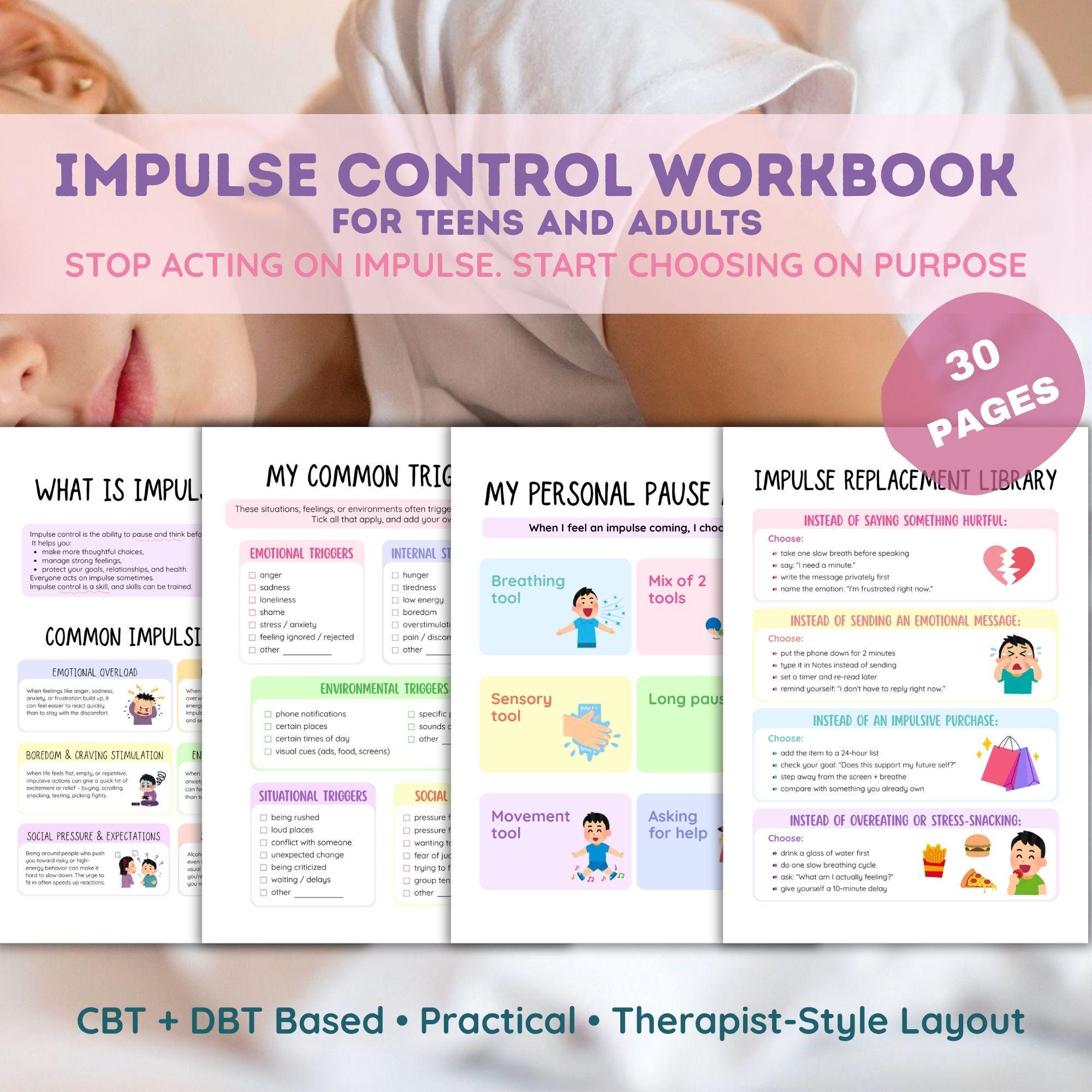 Impulse Control Workbook for Kids, ADHD Emotional Regulation Worksheets ...