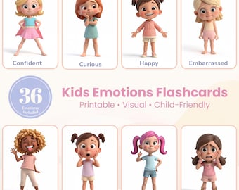 36 Kids Feelings Flashcards | Printable Emotions Cards for Toddlers and Preschoolers |Large Montessori Cards