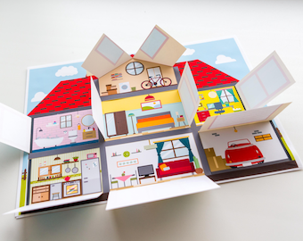 Inside House Paper Craft. Printabe Template. PDF.