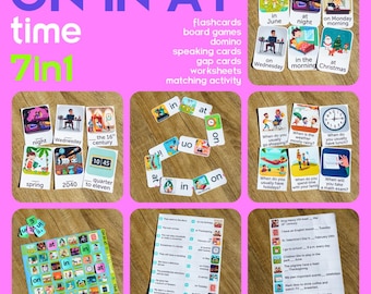 Prepositions of Time Bundle 7-in-1 (On In At). Printable PDF.