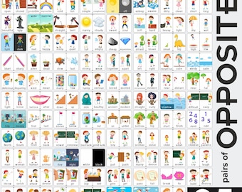 Opposites Vocablary Flashcards. Printable PDF.