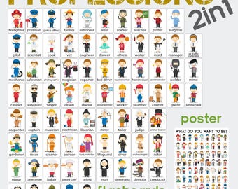 75 Professions (Jobs, Occupations, Community Helpers) 2-in-1 (Cards + Poster). Printable PDF.