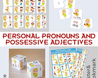 Personal Pronouns and Possessive Adjectives Bundle 5-in-1. Printable PDF.