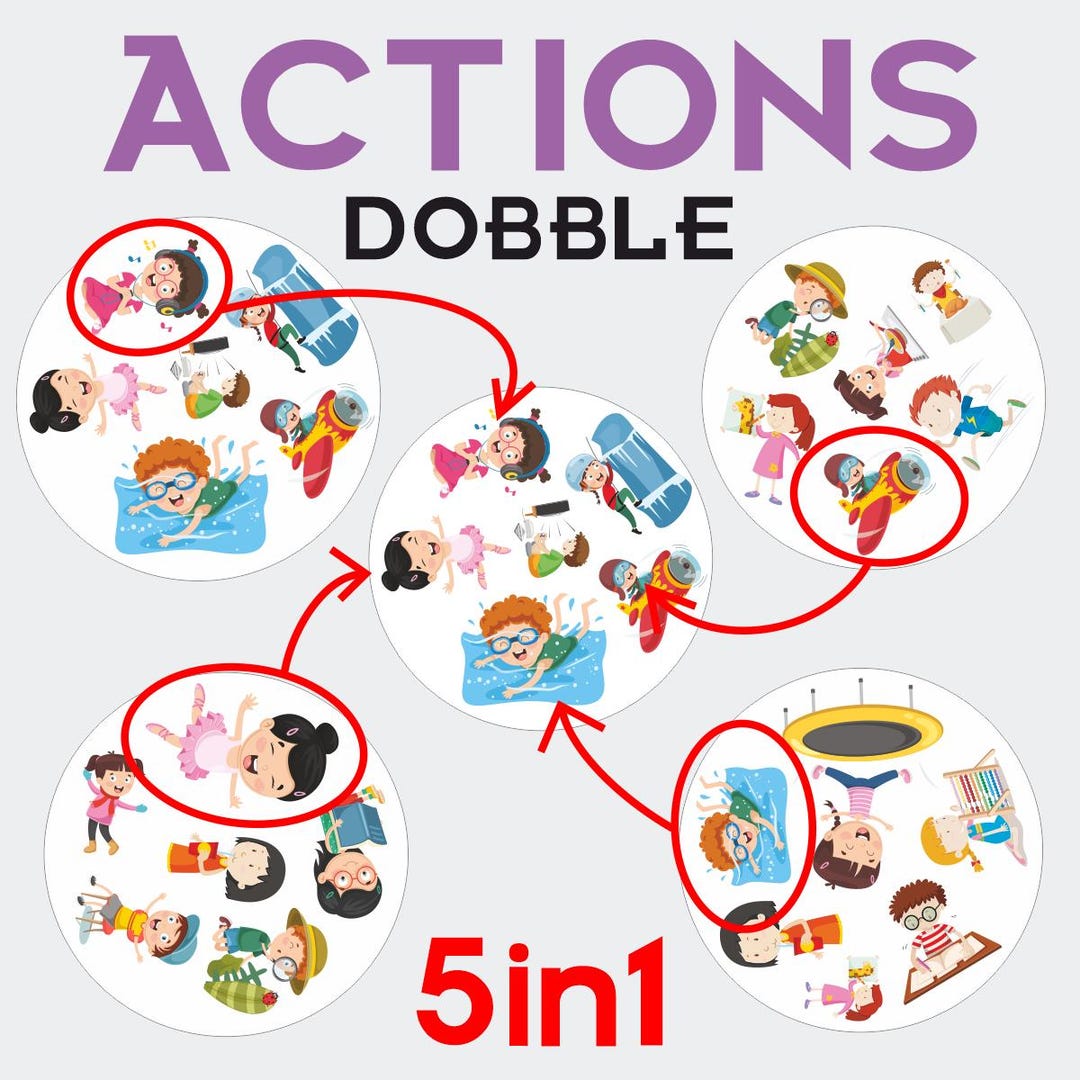 Dobble Actions Card Game 5-in-1. Printable PDF. - Etsy