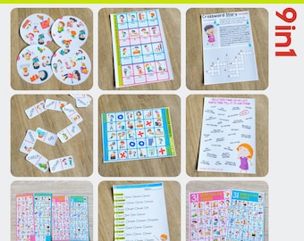 Irregular Verbs Bundle 9-in-1 (dobble, domino, board game, worksheet, crossword, poster, bookmark). Printable PDF.